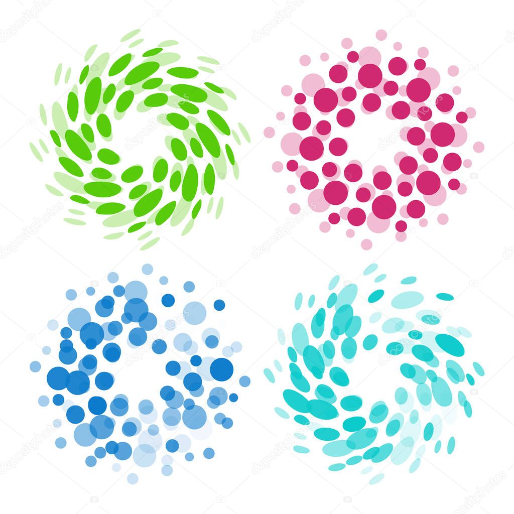 Isolated abstract colorful round shape logos set, decorative elements on white background vector illustration