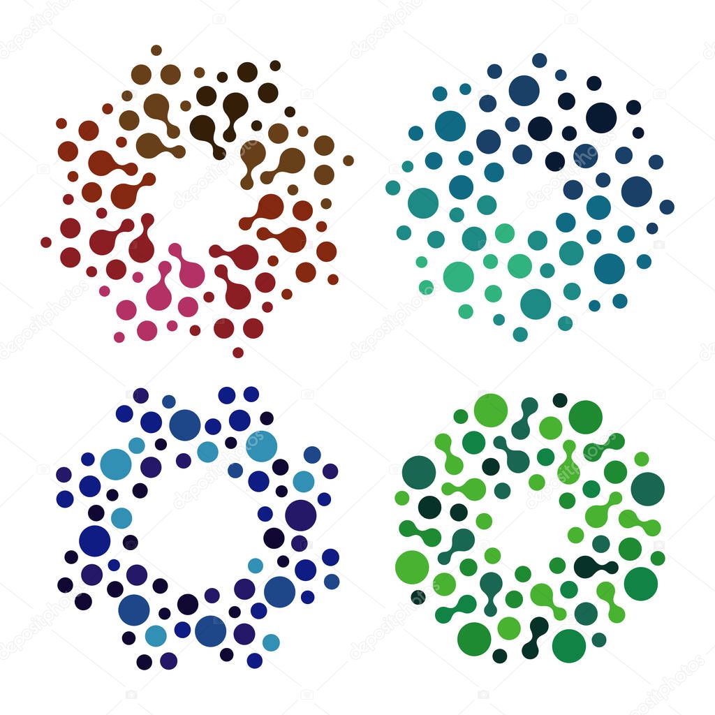 Isolated abstract colorful round shape logos set, decorative elements on white background vector illustration