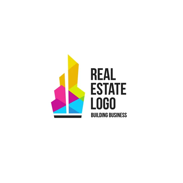 Logo de la agencia inmobiliaria colorido aislado, logotipo de la casa en blanco, icono del concepto del hogar, rascacielos vector ilustración . — Vector de stock