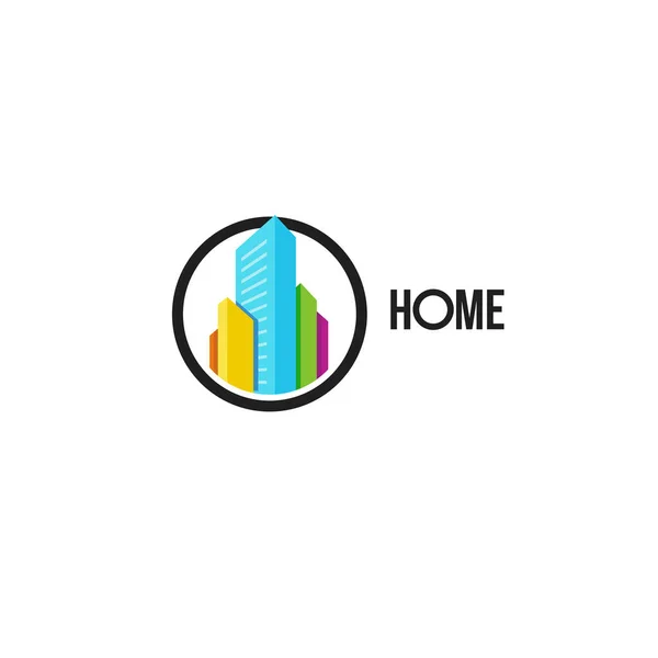 Isoliert bunte Immobilienagentur Logo, Haus-Logo auf weiß, Home-Konzept-Symbol, Wolkenkratzer Vektor Illustration. — Stockvektor