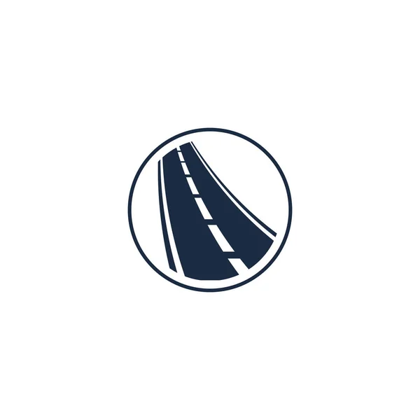 Elemento abstracto aislado de la carretera en el logotipo del círculo, logotipo de forma redonda con la carretera en la ilustración del vector de fondo blanco — Vector de stock