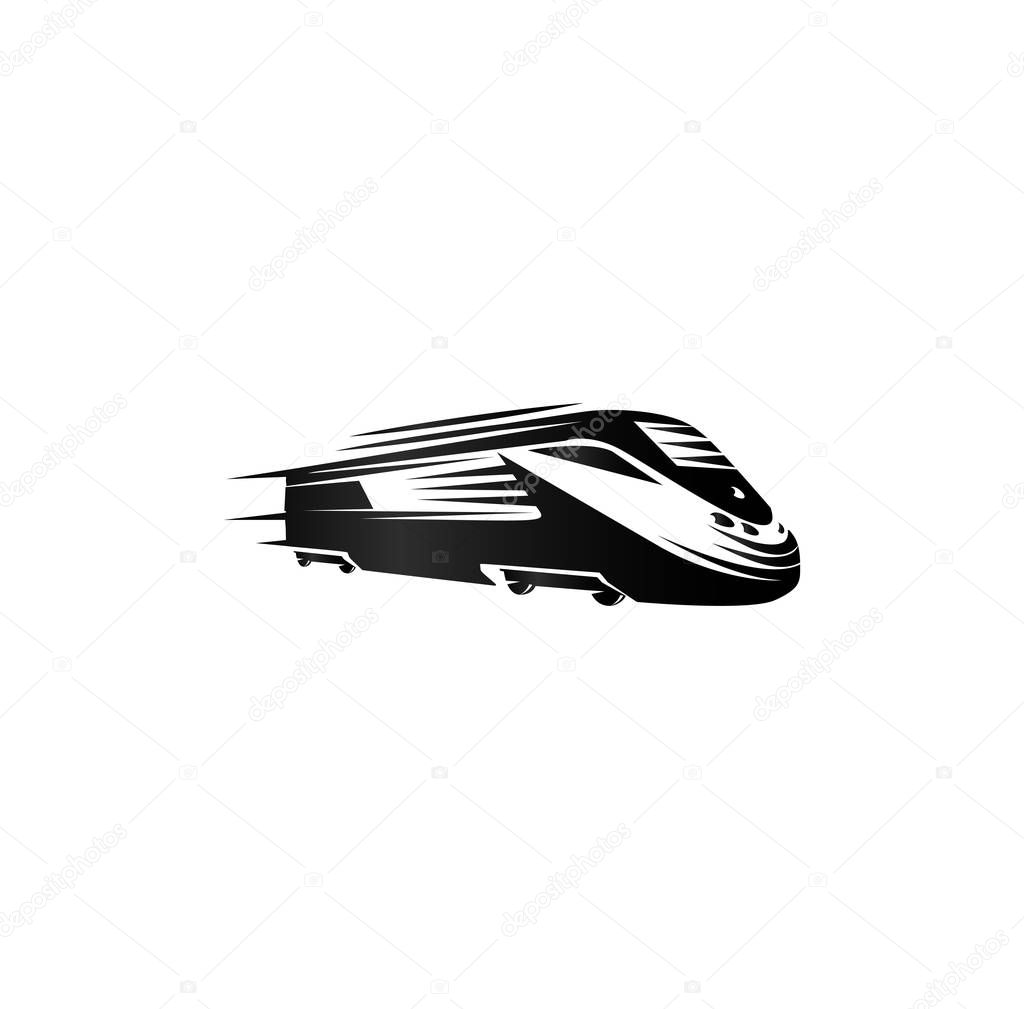 Isolated monochrome modern engraving style train logos set on white background vector illustration.
