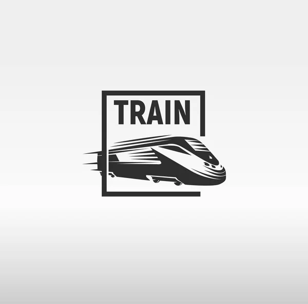 Isolated monochrome modern gravure style train in frame logo on white background vector illustration — Stock Vector