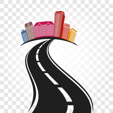 Damalı arka plan vektör çizim üzerinde işaretlenmesi ve renkli cityscape bölme ile izole soyut boş Otoban.