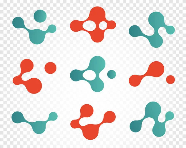 Ensemble isolé de logo abstrait de couleur rouge et bleue, collection de logotypes molécules, éléments chimiques sur fond blanc illustration vectorielle — Image vectorielle