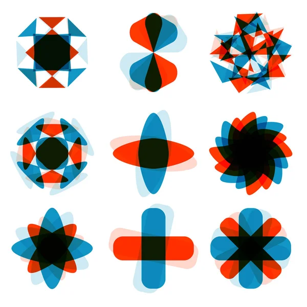 Στοιχείο λογοτύπου αφηρημένα σχήματα σχεδίασης. Μπλε και κόκκινο σύνθλιψη γύρο ορθογώνιο. Πολύχρωμο Σταυρός εικόνες set. — Διανυσματικό Αρχείο