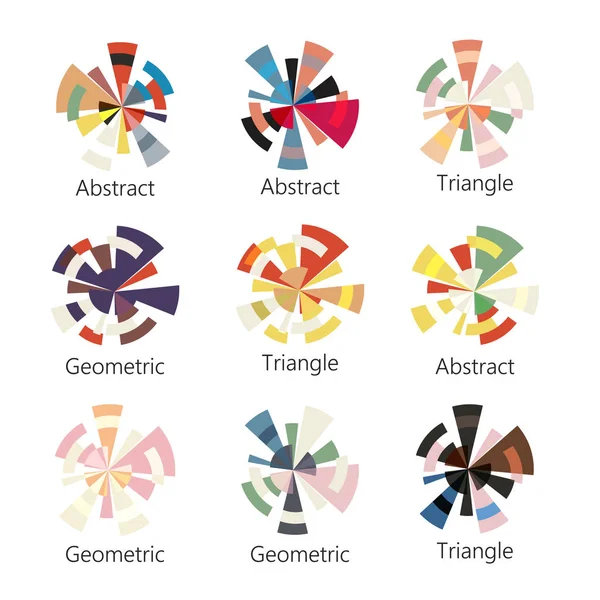 Logotipo de forma redonda colorido abstrato isolado de triângulos definidos no fundo branco, coleção de ícones de diagrama, ilustração vetorial de elementos geométricos —  Vetores de Stock