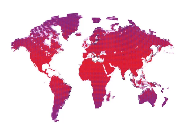 Mapa del mundo de color rosa aislado de puntos sobre fondo blanco, ilustración de vectores de tierra — Vector de stock