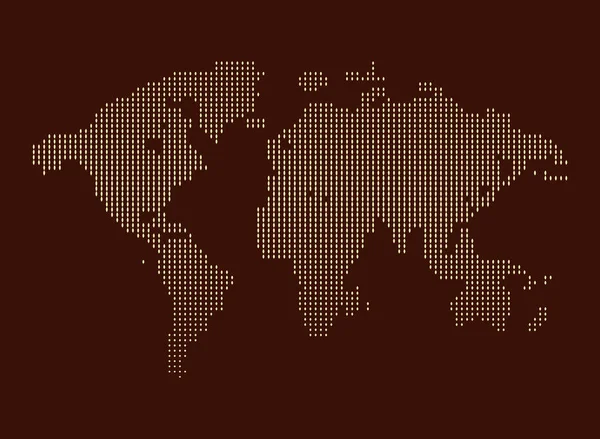 Mapa del mundo de color marrón aislado de puntos sobre fondo blanco, ilustración de vectores de tierra — Vector de stock