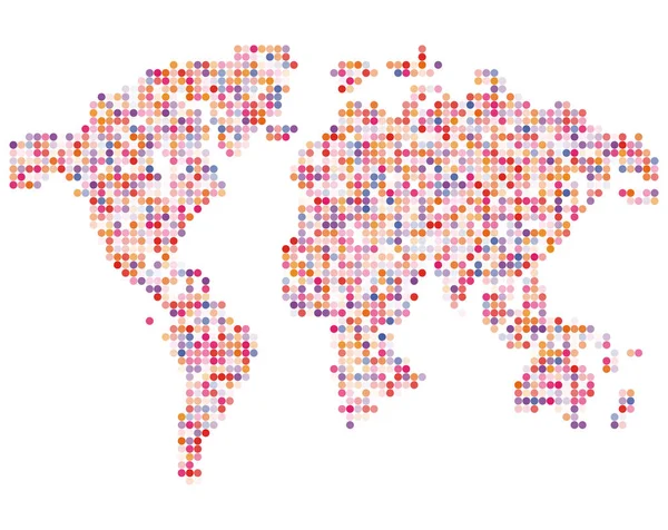 Mapa del mundo de color rosa aislado de puntos sobre fondo blanco, ilustración de vectores de tierra — Vector de stock