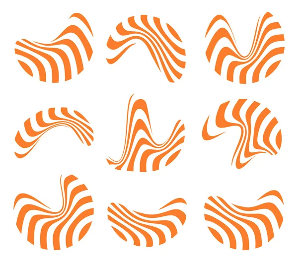 Isolado abstrato laranja e branco logotipo conjunto de linhas onduladas, forma de curva listrado logotipo coleção vetor ilustração —  Vetores de Stock