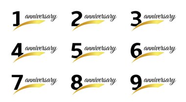 Isolated black color numbers with word anniversary icons set, greeting card elements collection vector illustrations. clipart