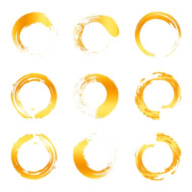 İzole soyut yuvarlak şekil turuncu renk logo toplama, güneş logo seti, geometrik daireler vektör çizim