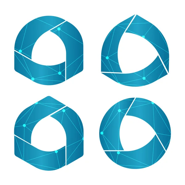 Isolato astratto forma rotonda blu logo set, geometrico collezione logotipi circolari su sfondo bianco vettoriale illustrazione — Vettoriale Stock