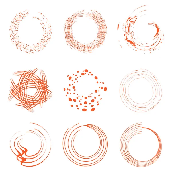 Izolované abstraktní kulaté tvaru oranžové barevné logo kolekce, logotyp západ slunce, geometrickými kruhy vektorové ilustrace. — Stockový vektor