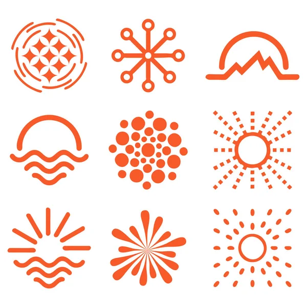 Streszczenie na białym tle okrągły kształt pomarańczowy kolor logo kolekcji, zachód słońca logotyp, okręgi geometrycznej ilustracja wektorowa. — Wektor stockowy