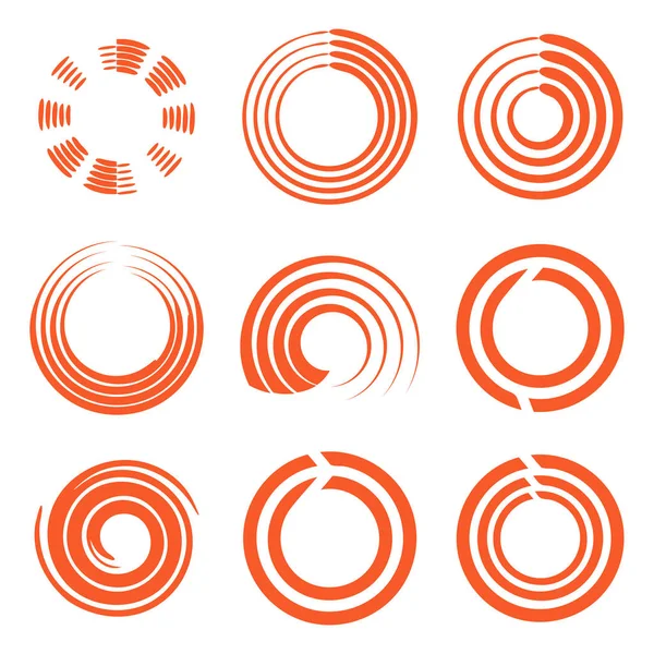 Forma redonda abstrata isolada coleção de logotipo de cor laranja, conjunto de logotipos de sol, ilustração vetorial de círculos geométricos . —  Vetores de Stock