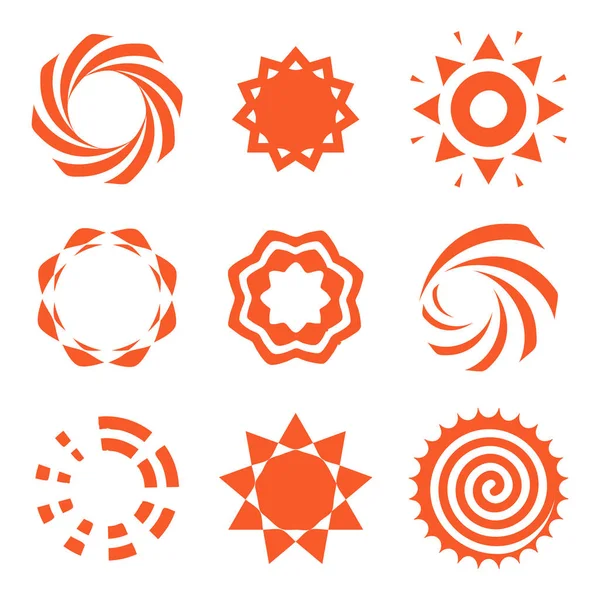 Isolated abstract round shape orange color logo collection, sun logotype set, geometric circles vector illustration. — Stock Vector