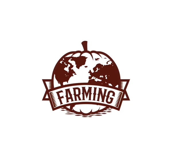 Logotipo de abóbora forma redonda abstrata isolada cor marrom no fundo branco, logotipo da agricultura, vegetal de outono, ilustração vetor globo incomum —  Vetores de Stock