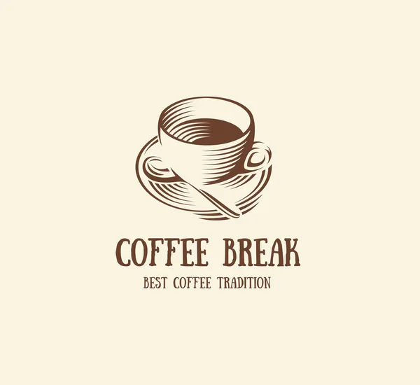 Logo astratto isolato della tazza di caffè di colore marrone, logo della bevanda del mattino, illustrazione vettoriale del simbolo del caffè — Vettoriale Stock