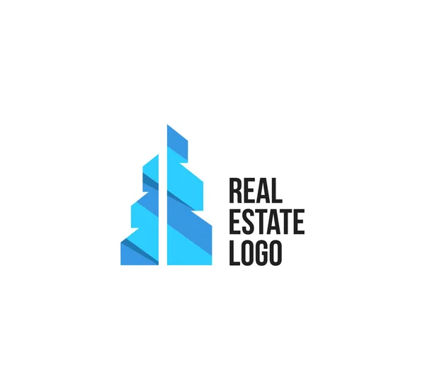 Logo de la agencia inmobiliaria colorida aislada, logotipo de la casa en blanco, icono del concepto del hogar, ilustración del vector del rascacielos — Vector de stock