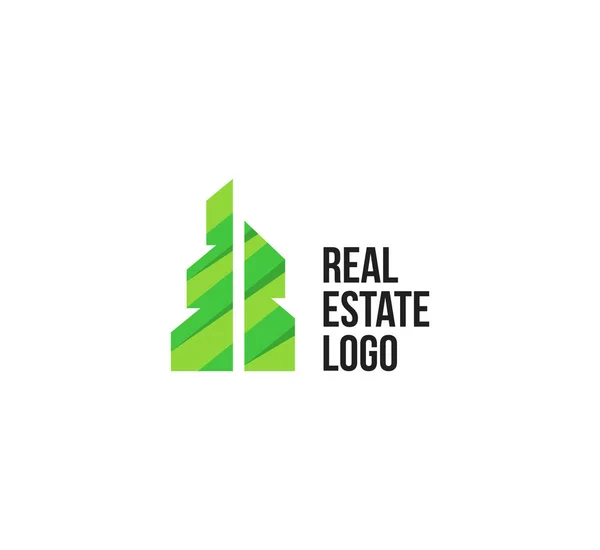 Logo d'agence immobilière coloré isolé, logotype maison sur blanc, icône concept maison, illustration vectorielle gratte-ciel — Image vectorielle