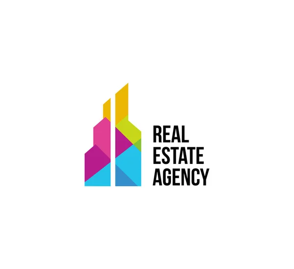 Elszigetelt színes ingatlan Ügynökség logója, ház emblémát a fehér, a hazai koncepció ikon, felhőkarcoló vektoros illusztráció — Stock Vector