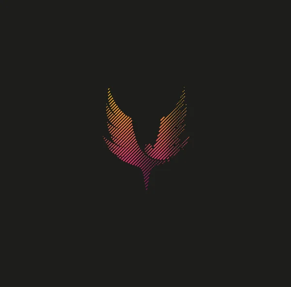 Isolated abstract pink color wings silhouette in line art style logo, bird flight logotype on black background vector illustration — Stock Vector