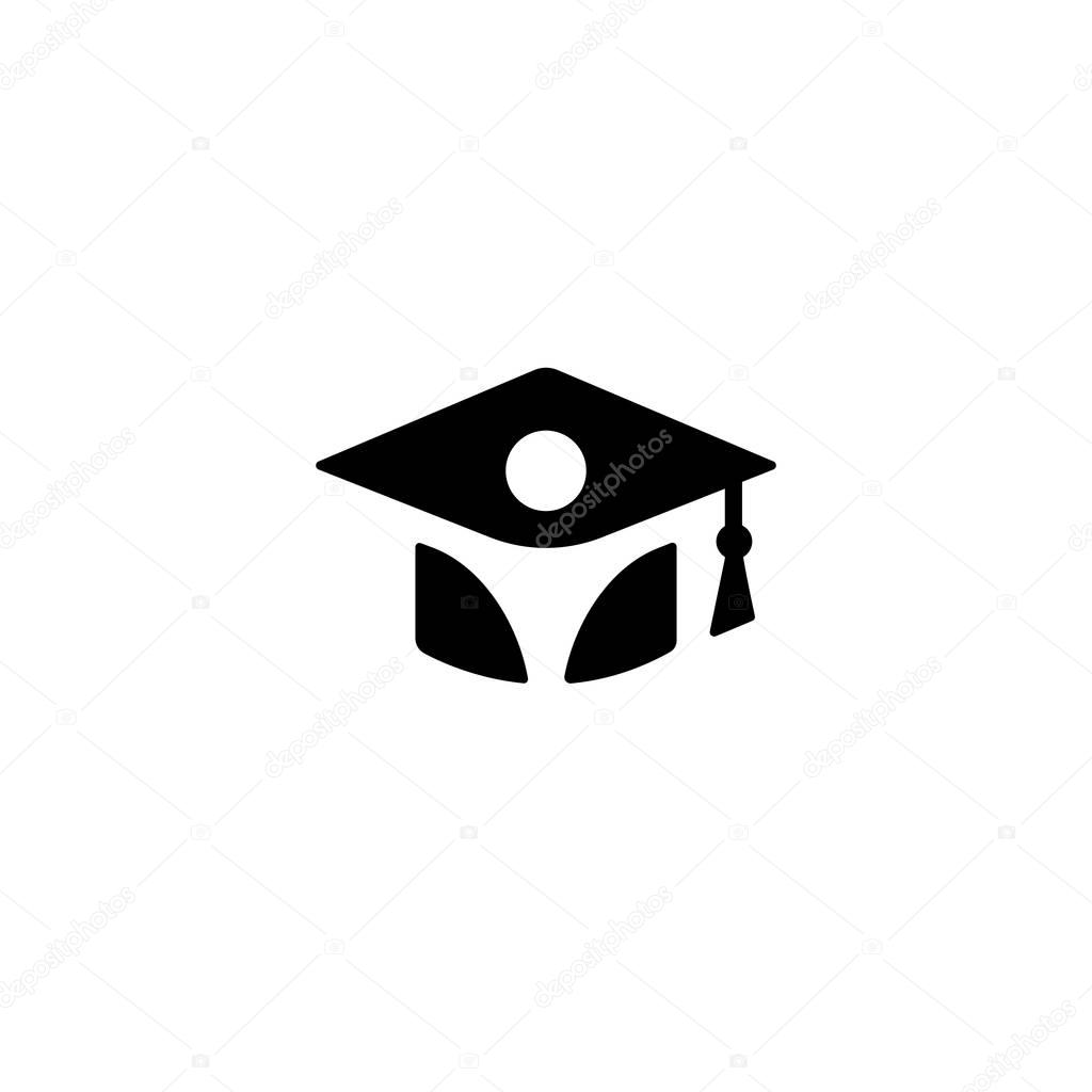 Isolated black and white color bachelor hat with student silhouette logo, graduation uniform logotype, education element vector illustration.