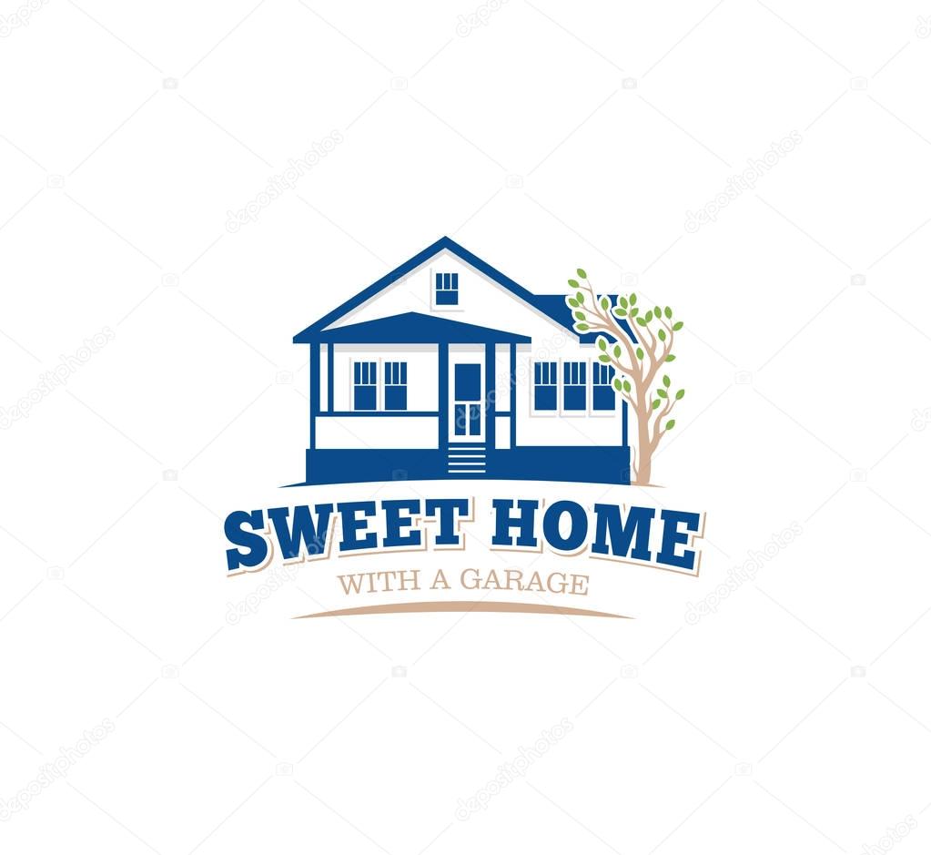 Isolated blue color architectural house icon for real estate business leaflet emblem on white background vector illustration.