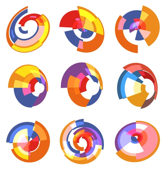 İzole soyut renkli pasta grafik logo seti, yuvarlak şekil diyagramı Logotype koleksiyonu, Infographic öğe vektör çizim — Stok Vektör
