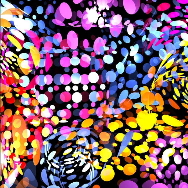 Isolierte abstrakte bunte Blasen auf schwarzem Hintergrund, Tropfen punktierte Textur helle Kinder Tapete Vektor Illustration — Stockvektor