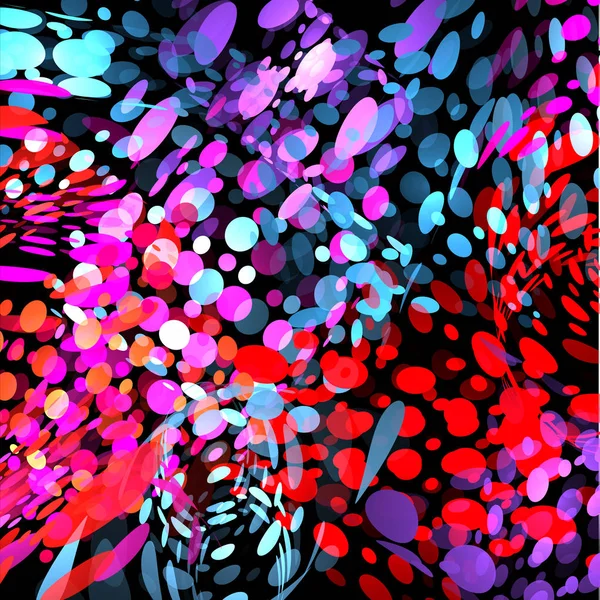 Burbujas coloridas abstractas aisladas sobre fondo negro, gotas textura punteada brillante niños papel pintado vector ilustración — Archivo Imágenes Vectoriales