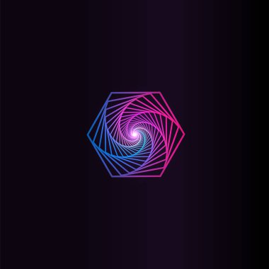 İzole soyut şekil logo, alanı öğesi, girdap logo renkli, gezegen simgesi siyah arka plan üzerine vektör çizim