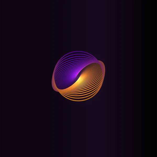 Logo de forma redonda abstracta aislada, elemento espacial, logotipo de remolino, icono del planeta en la ilustración del vector de fondo negro — Vector de stock