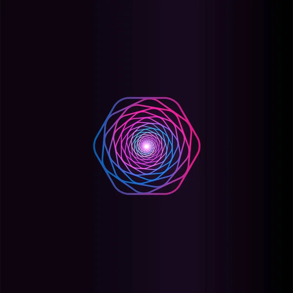 Logo isolé abstrait de forme ronde colorée, élément d'espace, logotype tourbillon, icône de la planète sur fond noir illustration vectorielle — Image vectorielle