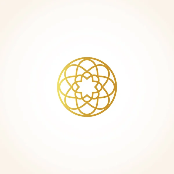 Geïsoleerde abstract ronde vorm gouden kleurenlogo, decoratieve luxe gouden logo, floral patroon vectorillustratie op zwarte achtergrond — Stockvector