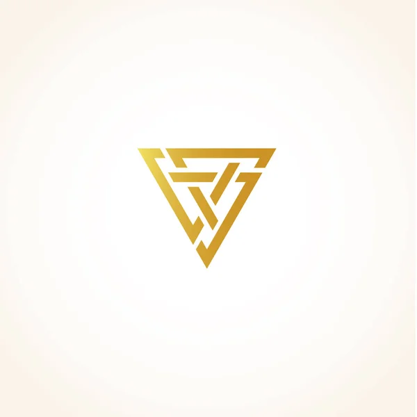 Logotipo de contorno de triángulos de color dorado abstracto aislado sobre fondo negro, logotipo de forma triangular geométrica, ilustración vectorial de decoración de lujo dorado — Archivo Imágenes Vectoriales