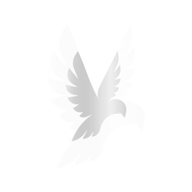 İzole gümüş renk siluetleri logosu beyaz arka plan üzerinde kuşlar, kanatları ve tüyler öğeleri logo vektör çizim ayarla