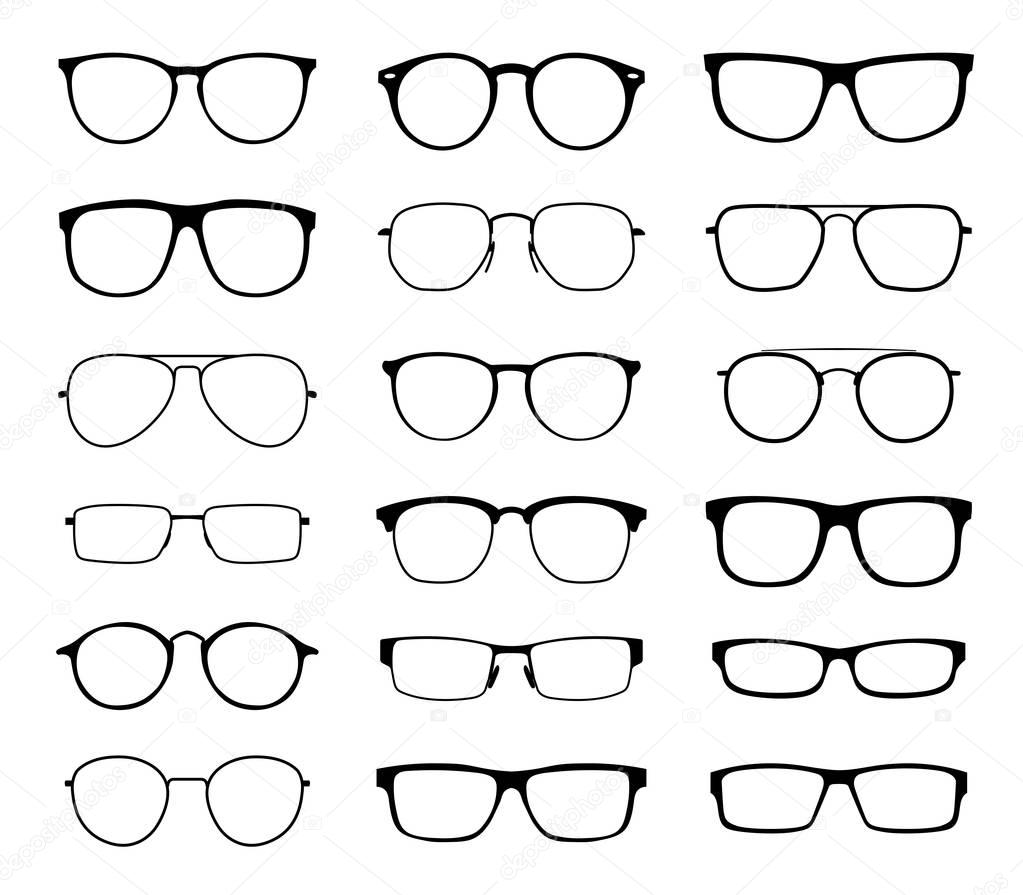 Monochrome glasses for sight with a transparent glass in a black frame. Protection from sun and ultraviolet rays. Fashion accessory.