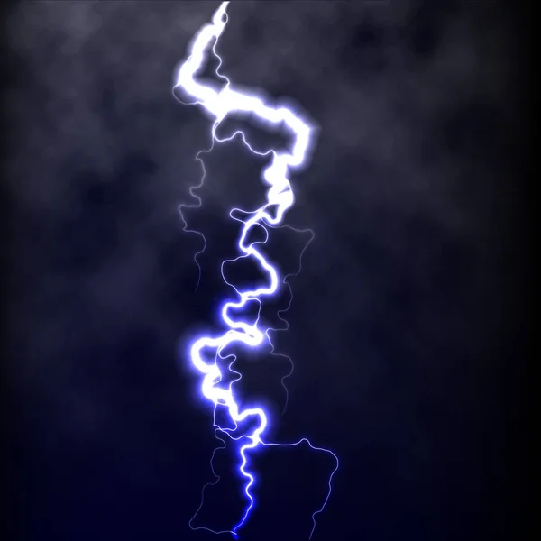 Blitz-Blitz-Blitz-Donner-Funke auf schwarzem Hintergrund mit Wolken. Vektor Funken Blitz oder Elektrizität Explosion Sturm oder Blitz in den Himmel. natürliches Phänomen des menschlichen Nerven- oder Nervenzellsystems — Stockvektor