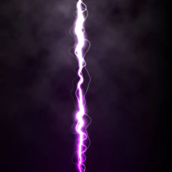 Lightning flash light thunder spark på svart bakgrund med moln. Vector spark lightning eller El blast storm eller thunderbolt i himlen. Naturliga fenomen av mänsklig nerv eller neurala celler system — Stock vektor