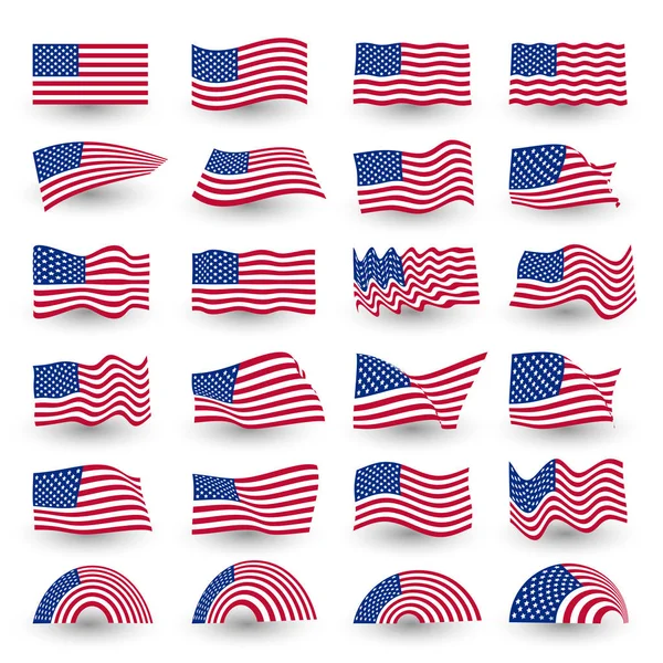 Día de la Independencia conjunto de bandera de Estados Unidos símbolo americano forma ondulada. cuarto vector logotipo de julio, ilustración . — Vector de stock