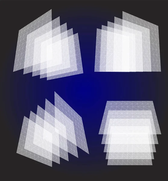 Izolované abstraktní bílá barva transparentní čtverečky kolekce sada, architektonické struktury objektů na modrém pozadí, geometrické průsvitnými prvky vektorové ilustrace — Stockový vektor