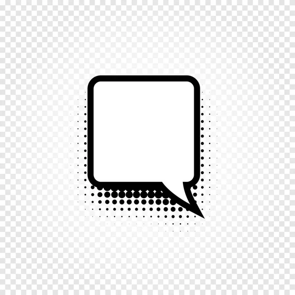 Ícone de balão de discurso cômico em preto e branco abstrato isolado em fundo quadriculado, sinal de caixa de diálogo, ilustração de vetor de quadro de diálogo — Vetor de Stock