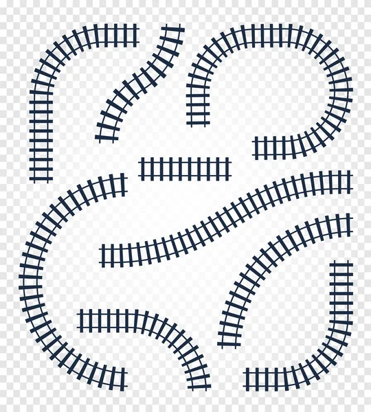 İzole düzgün vücutlu ve düz raylar hazır, demiryolu üstten görünüm koleksiyonu, merdiven öğeleri beyaz arka plan üzerinde çizimler vektör