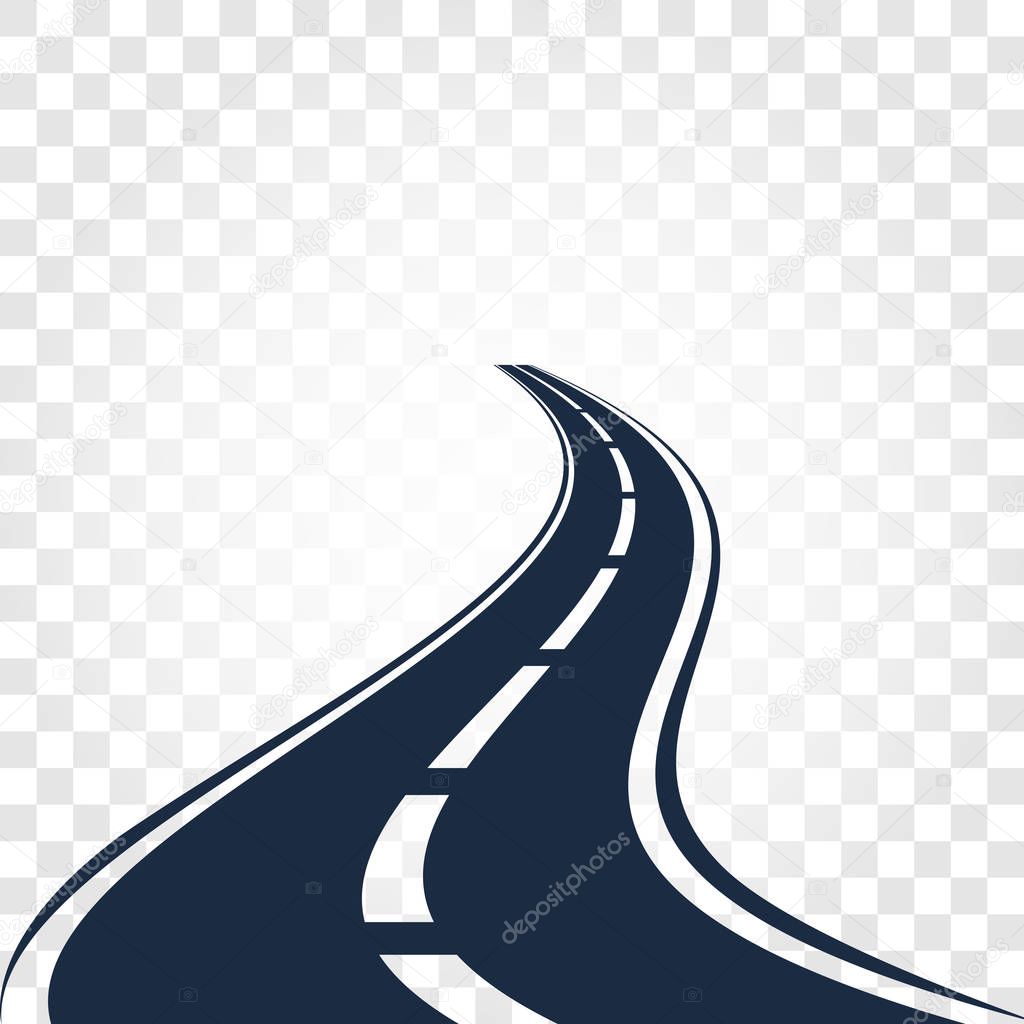 Isolated black color road or highway with dividing markings on white background vector illustration
