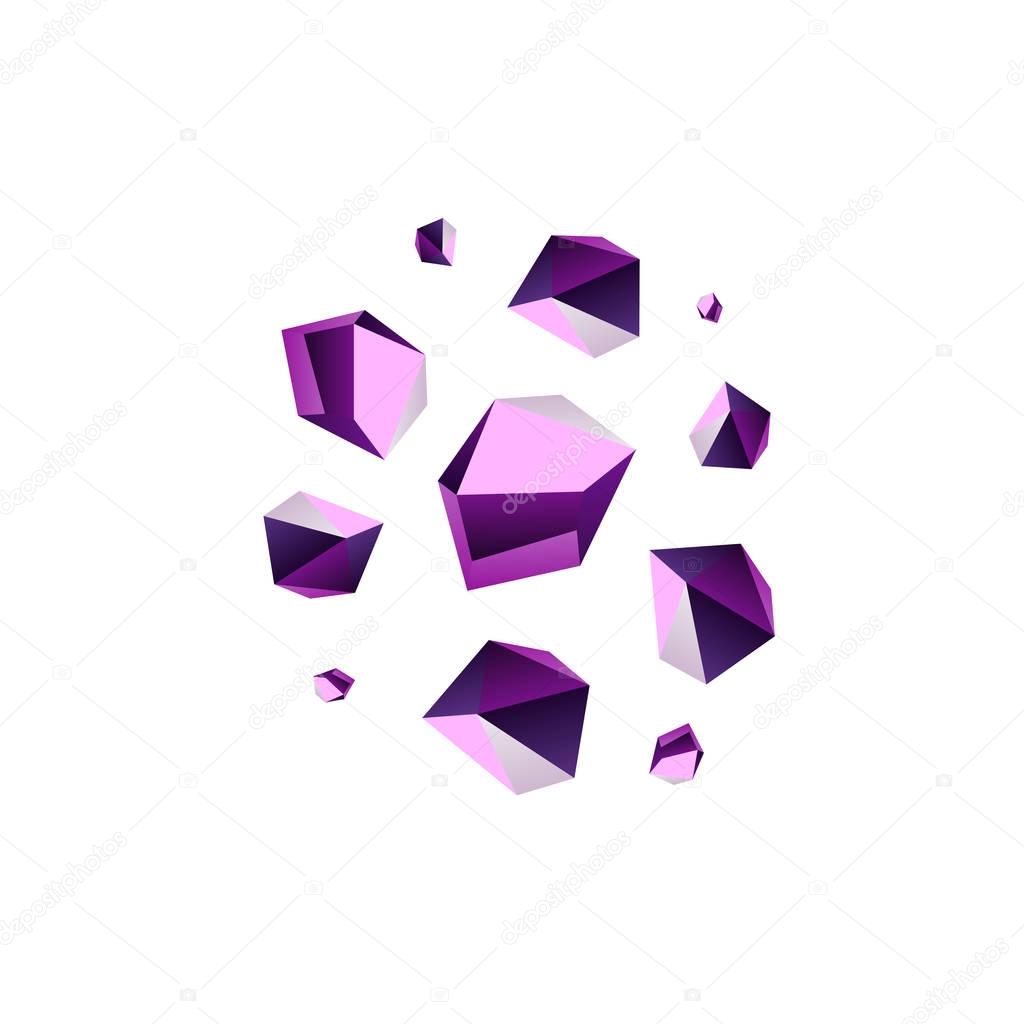 Amethyst stone crystal quartz mineral. Violet variety of quartz crystal cluster vector illustration.