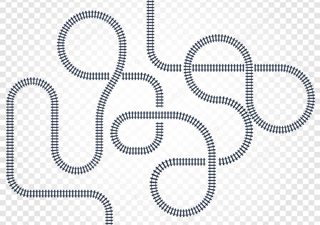 Railway line, labyrinth and nodes. Map of the tramway for trains with turns and bridges vector illustration
