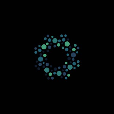 İzole soyut yuvarlak şekli mavi renkli logo, logo, su öğe vektör çizim siyah arka plan üzerinde noktalı